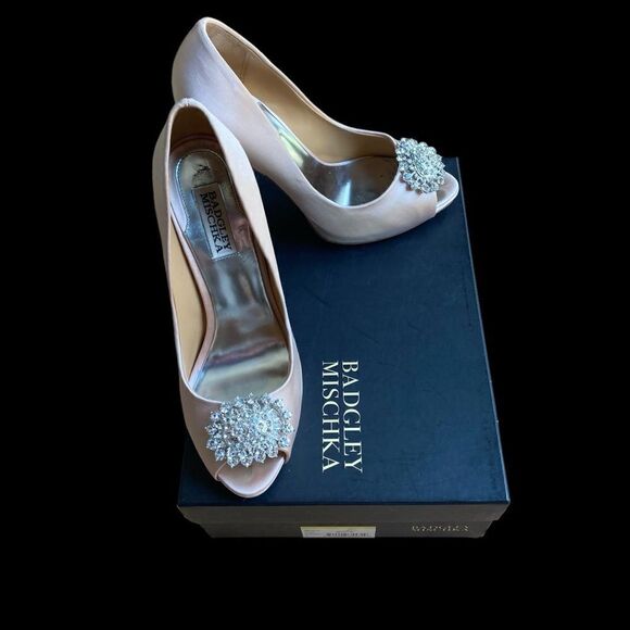 Badgley Mischka Crystal Open Toe Heels Box Dustbag Size 8 - Picture 1 of 13